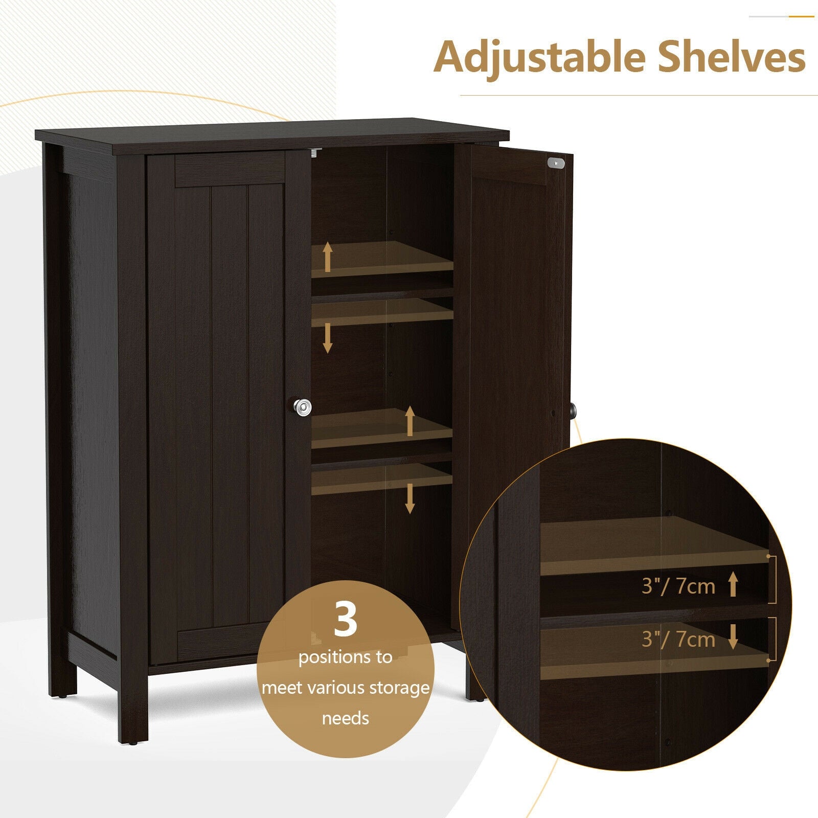 2-Door Bathroom Floor Storage Cabinet Space Saver Organizer, Brown Floor Cabinets at Gallery Canada