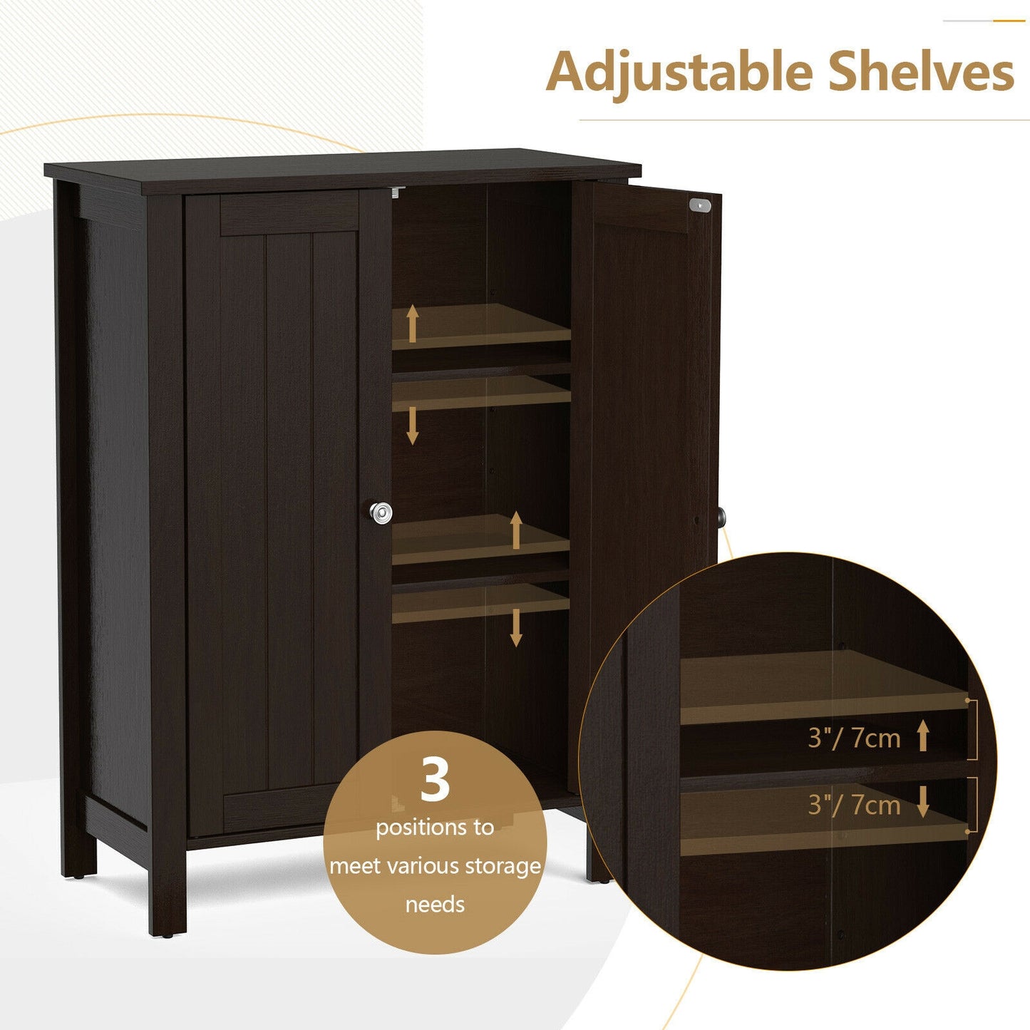 2-Door Bathroom Floor Storage Cabinet Space Saver Organizer, Brown Floor Cabinets at Gallery Canada
