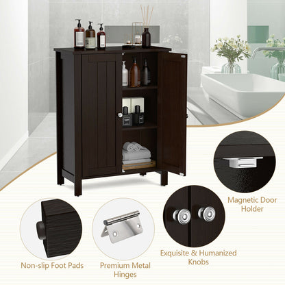 2-Door Bathroom Floor Storage Cabinet Space Saver Organizer, Brown Floor Cabinets at Gallery Canada