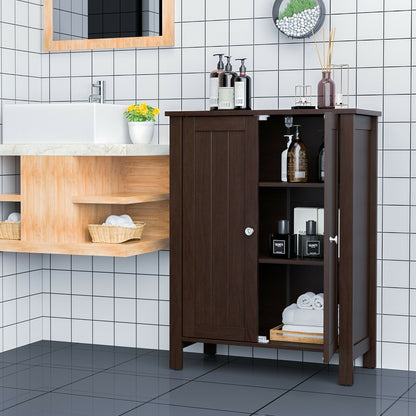 2-Door Bathroom Floor Storage Cabinet Space Saver Organizer, Brown Floor Cabinets at Gallery Canada