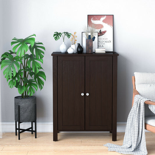 2-Door Bathroom Floor Storage Cabinet Space Saver Organizer, Brown Floor Cabinets Brown at Gallery Canada
