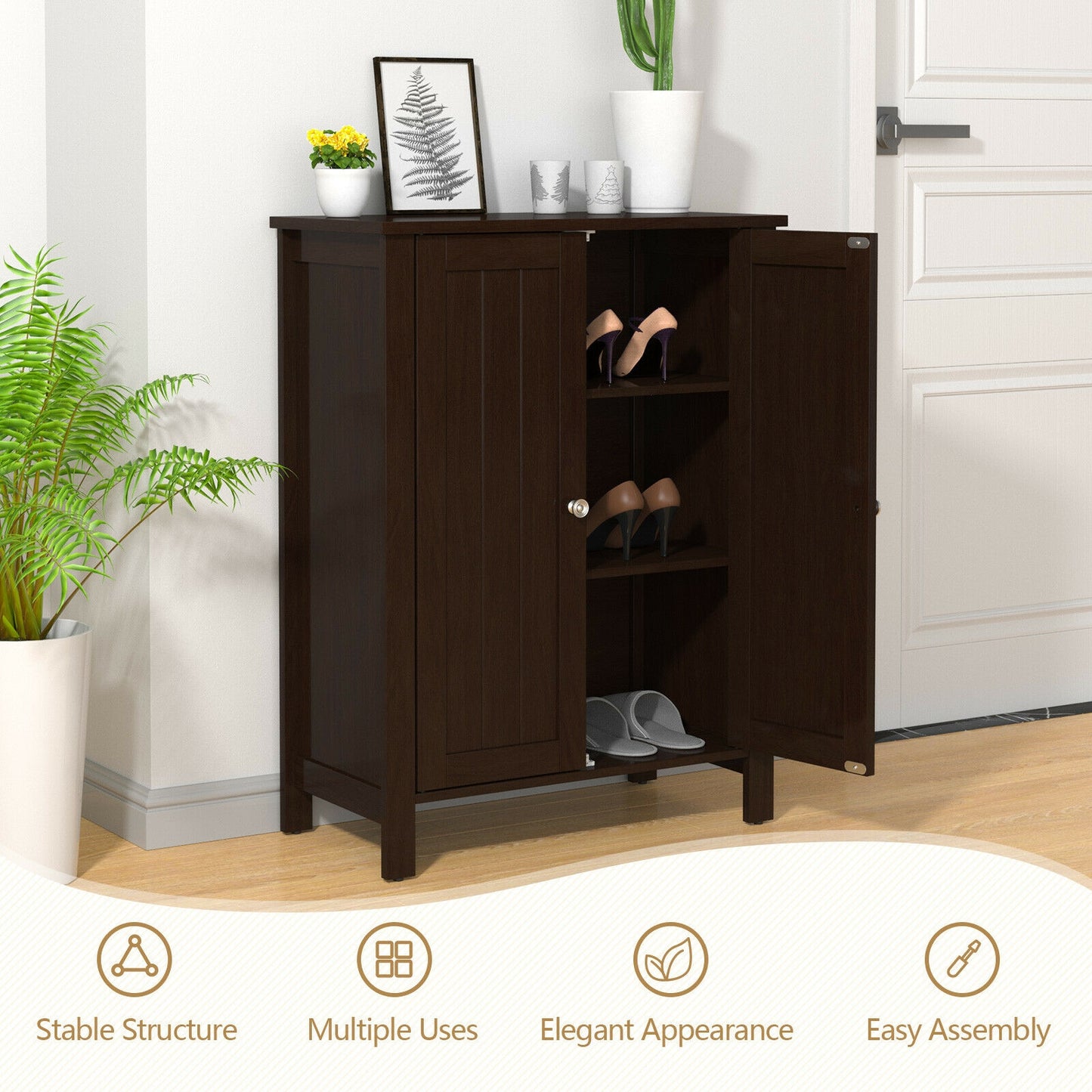 2-Door Bathroom Floor Storage Cabinet Space Saver Organizer, Brown Floor Cabinets at Gallery Canada
