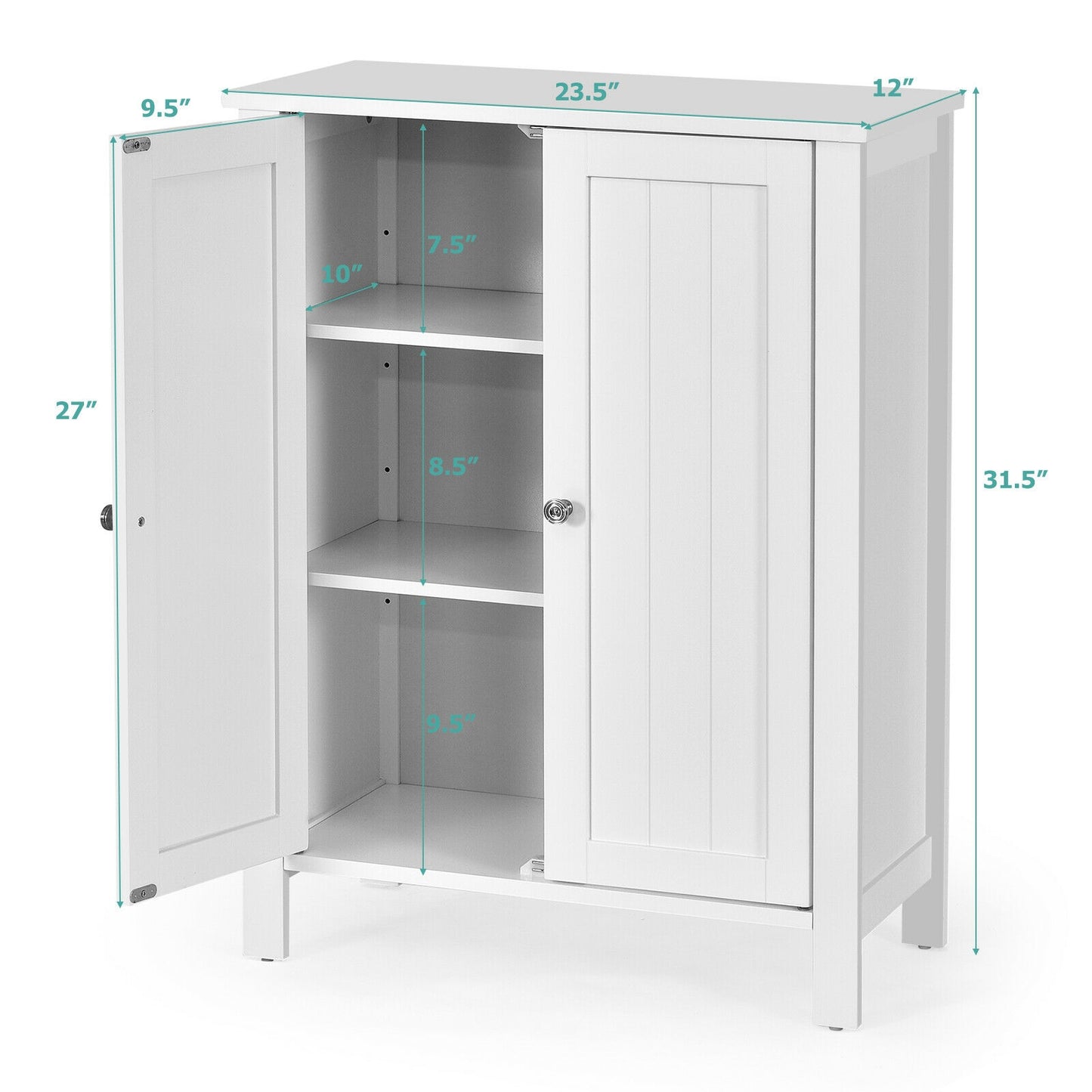 2-Door Bathroom Floor Storage Cabinet with Adjustable Shelf, White Floor Cabinets at Gallery Canada