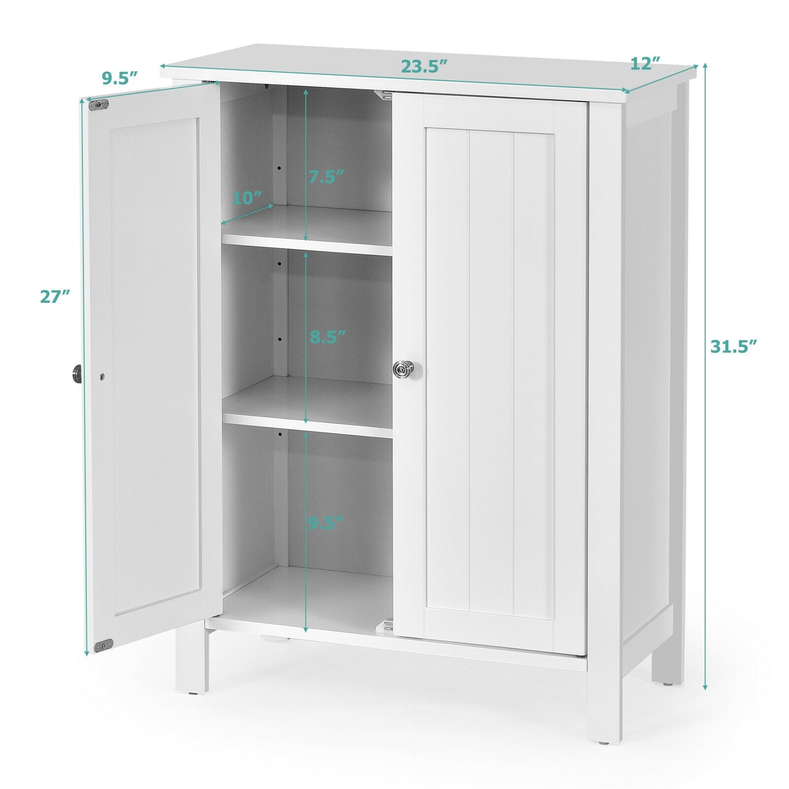 2-Door Bathroom Floor Storage Cabinet with Adjustable Shelf, White Floor Cabinets at Gallery Canada