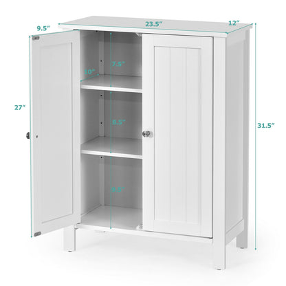 2-Door Bathroom Floor Storage Cabinet with Adjustable Shelf, White Floor Cabinets at Gallery Canada