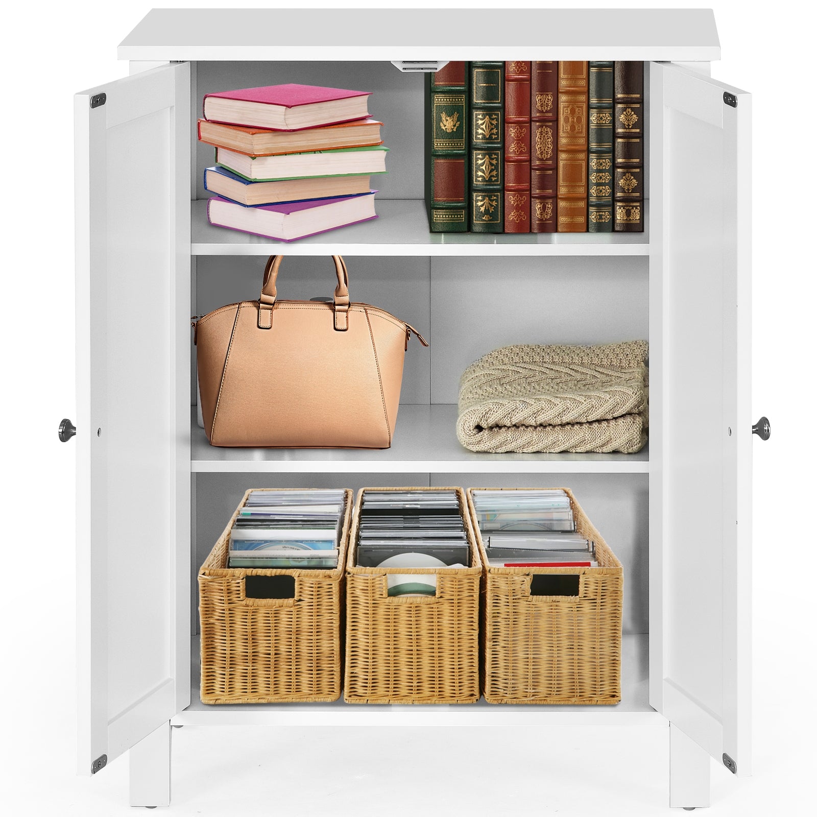 2-Door Bathroom Floor Storage Cabinet with Adjustable Shelf, White Floor Cabinets at Gallery Canada