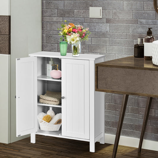 2-Door Bathroom Floor Storage Cabinet with Adjustable Shelf, White Floor Cabinets White at Gallery Canada