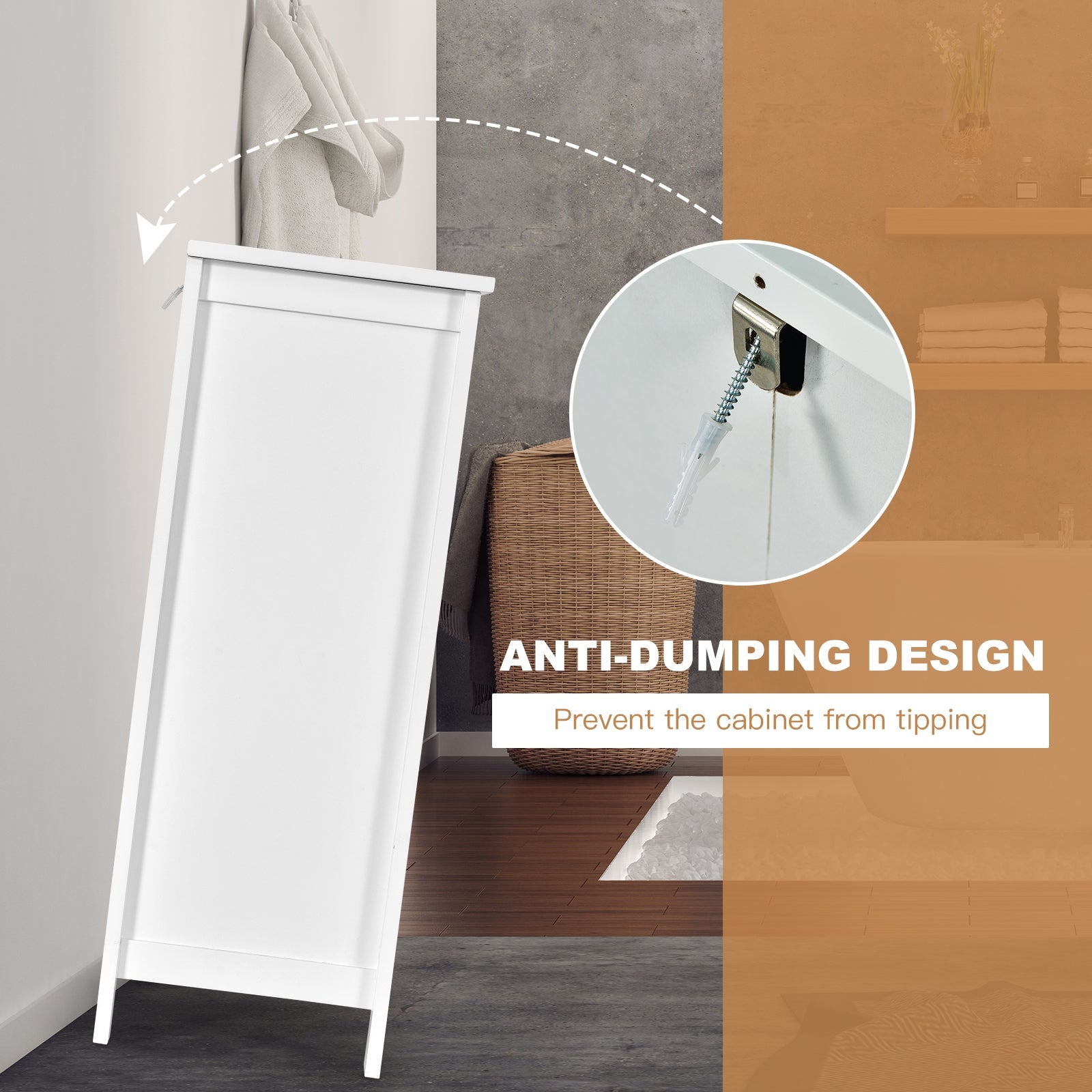 2-Door Bathroom Floor Storage Cabinet with Adjustable Shelf, White Floor Cabinets at Gallery Canada