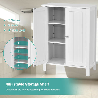 2-Door Bathroom Floor Storage Cabinet with Adjustable Shelf, White Floor Cabinets at Gallery Canada