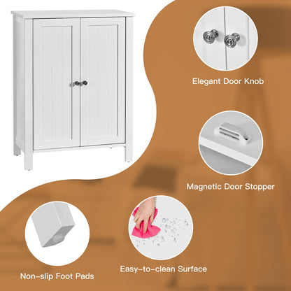 2-Door Bathroom Floor Storage Cabinet with Adjustable Shelf, White Floor Cabinets at Gallery Canada