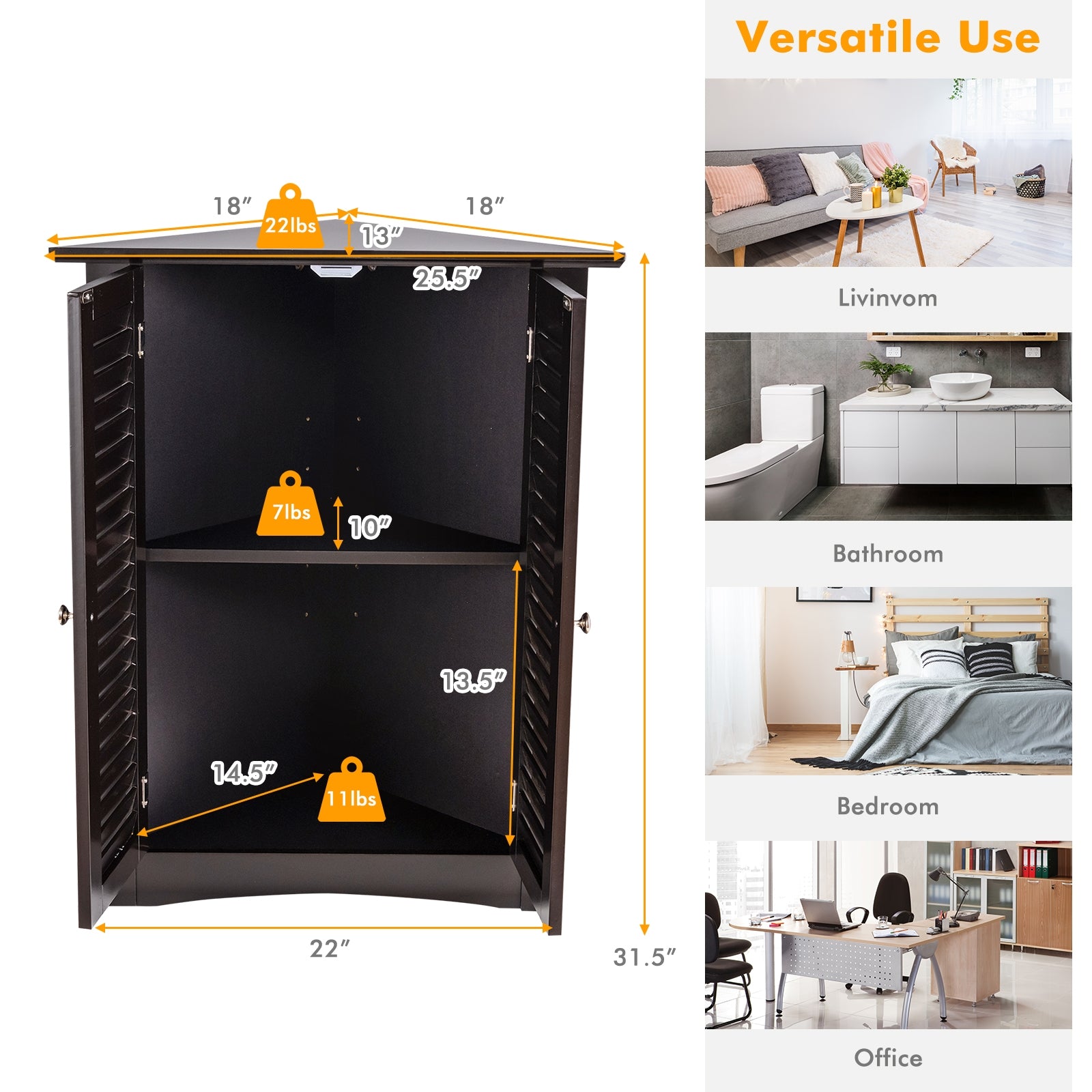 Corner Storage Cabinet, Freestanding Floor, Shutter Door, Brown Floor Cabinets at Gallery Canada
