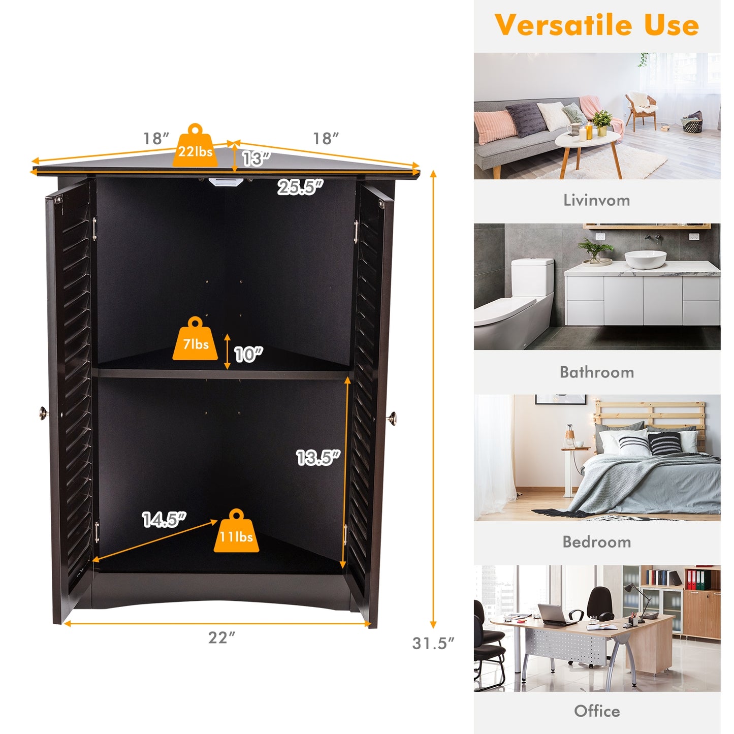 Corner Storage Cabinet, Freestanding Floor, Shutter Door, Brown Floor Cabinets at Gallery Canada
