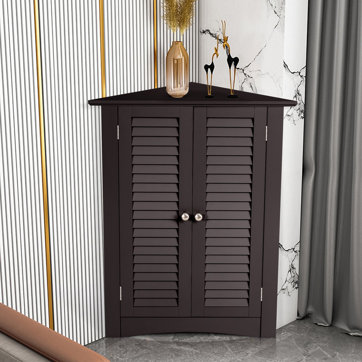 Corner Storage Cabinet, Freestanding Floor, Shutter Door, Brown Floor Cabinets at Gallery Canada