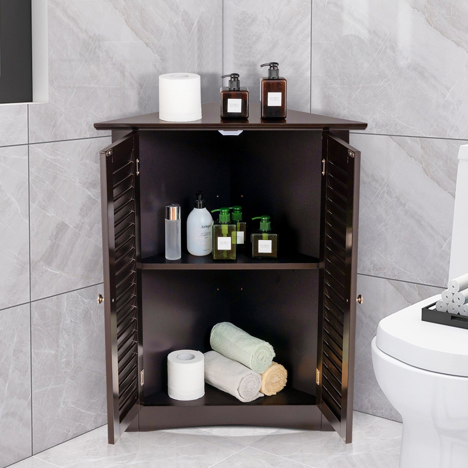 Corner Storage Cabinet, Freestanding Floor, Shutter Door, Brown Floor Cabinets at Gallery Canada