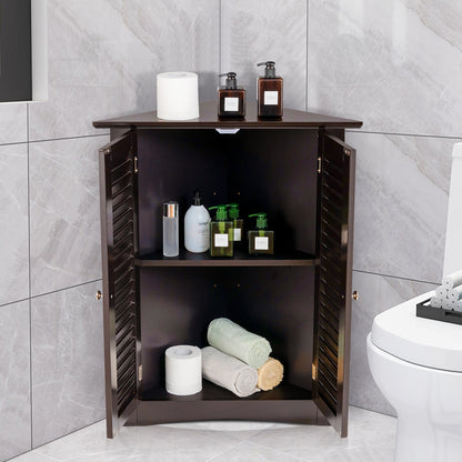 Corner Storage Cabinet, Freestanding Floor, Shutter Door, Brown Floor Cabinets at Gallery Canada