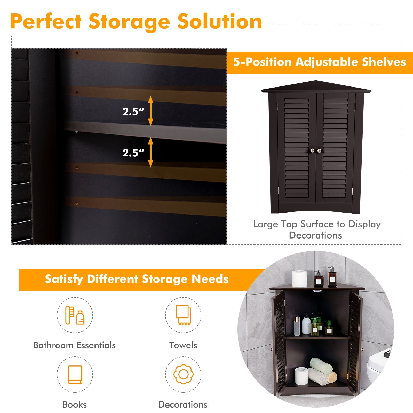 Corner Storage Cabinet, Freestanding Floor, Shutter Door, Brown Floor Cabinets at Gallery Canada