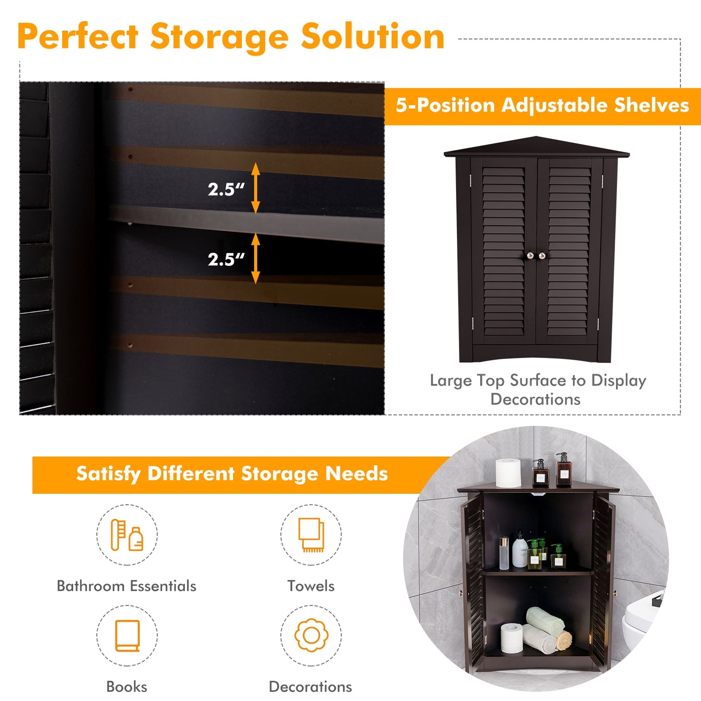 Corner Storage Cabinet, Freestanding Floor, Shutter Door, Brown Floor Cabinets at Gallery Canada