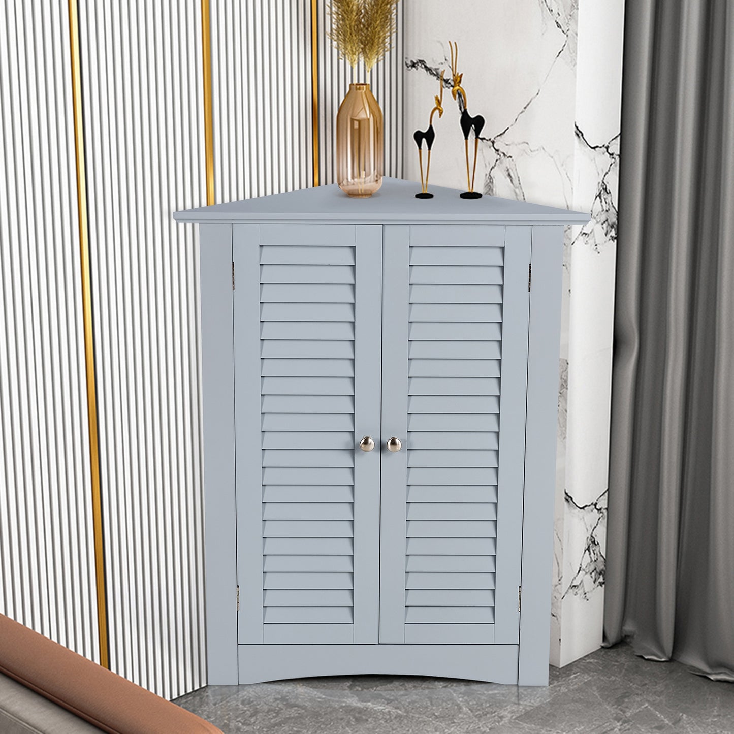 Freestanding Bathroom Corner Cabinet, Shutter Door, Gray Floor Cabinets at Gallery Canada