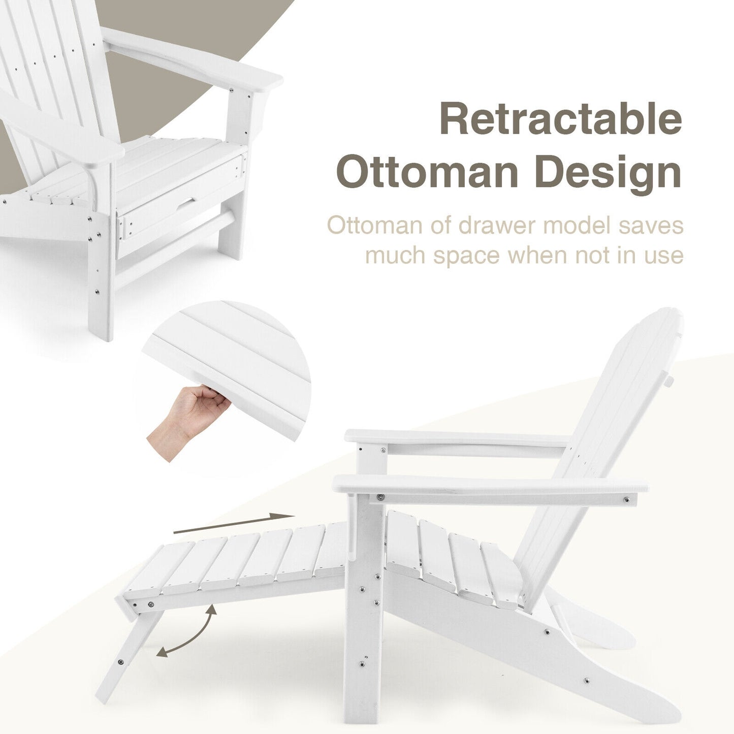 HDPE Adirondack Chair With Retractable Ottoman, White Adirondack Chairs at Gallery Canada