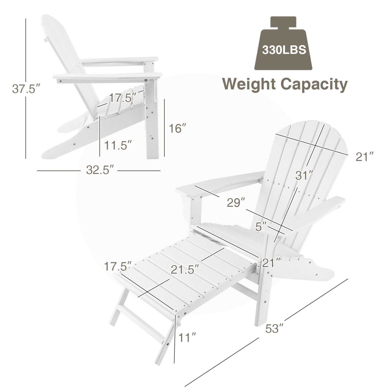 Patio HDPE Adirondack Chair with Retractable Ottoman, White Adirondack Chairs at Gallery Canada