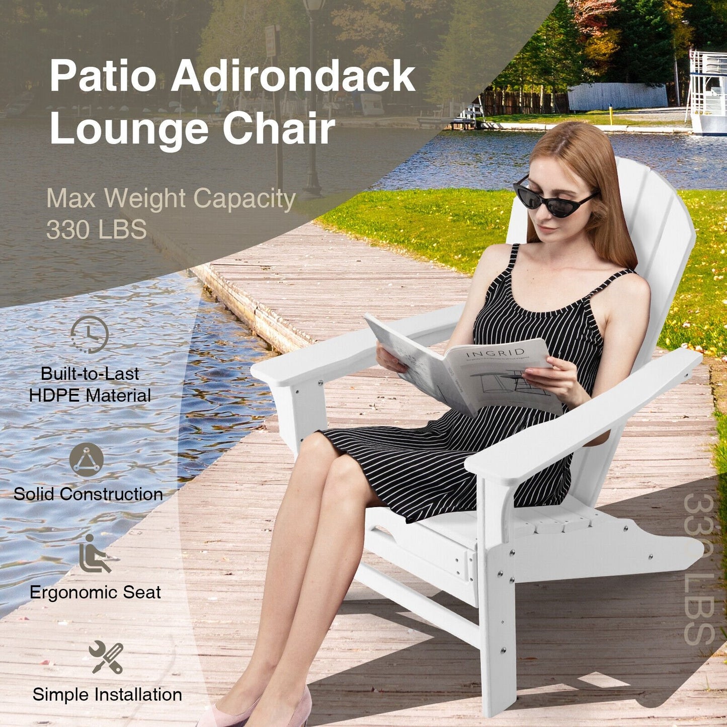 Patio HDPE Adirondack Chair with Retractable Ottoman, White Adirondack Chairs at Gallery Canada