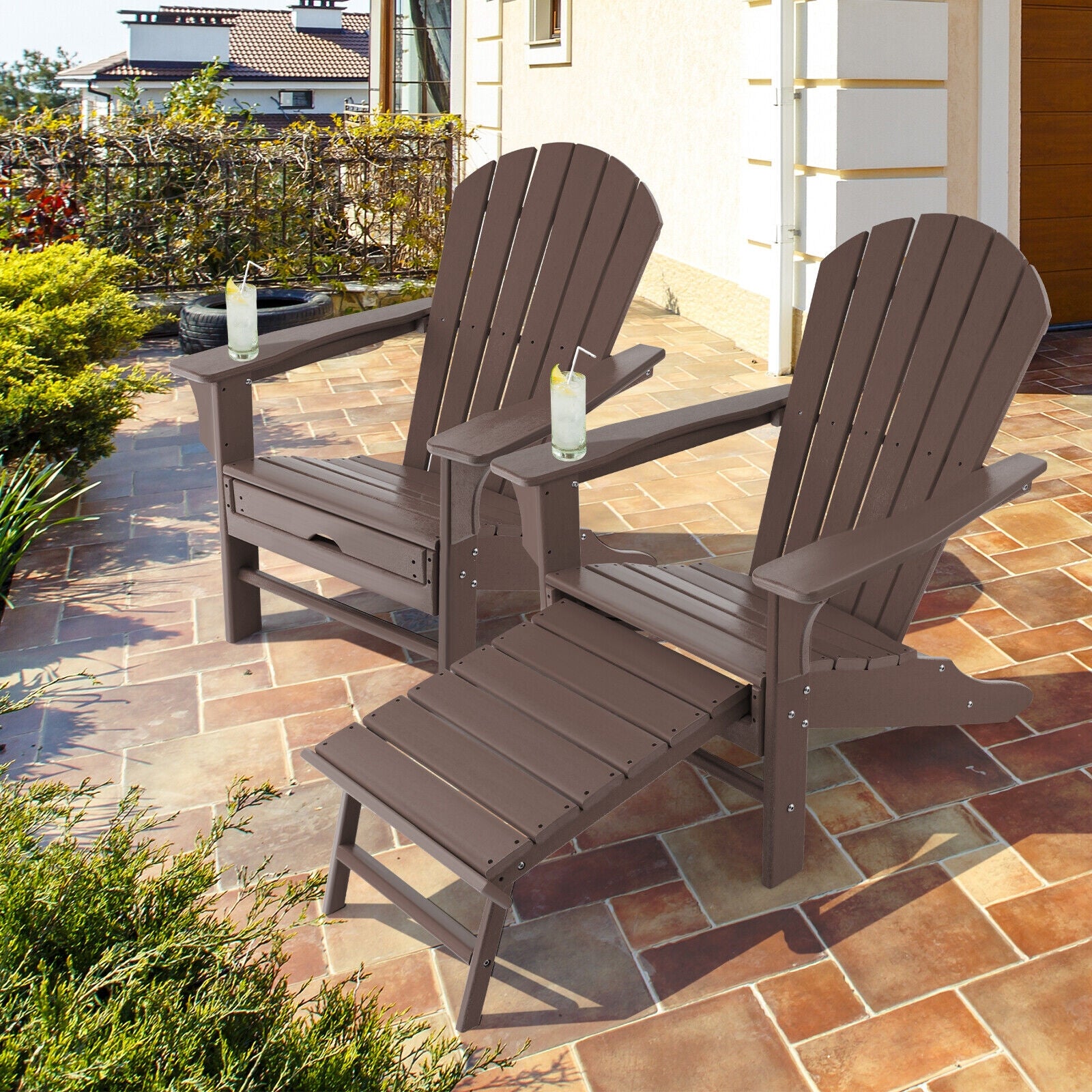 Patio HDPE Adirondack Chair with Retractable Ottoman, Brown Adirondack Chairs at Gallery Canada