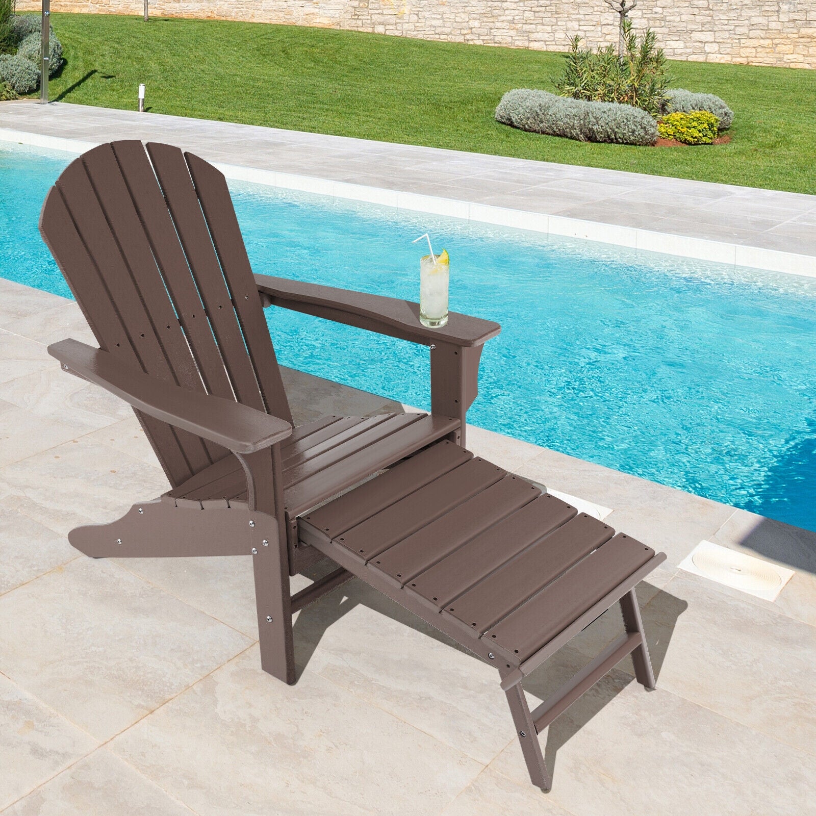 Patio HDPE Adirondack Chair with Retractable Ottoman, Brown Adirondack Chairs at Gallery Canada