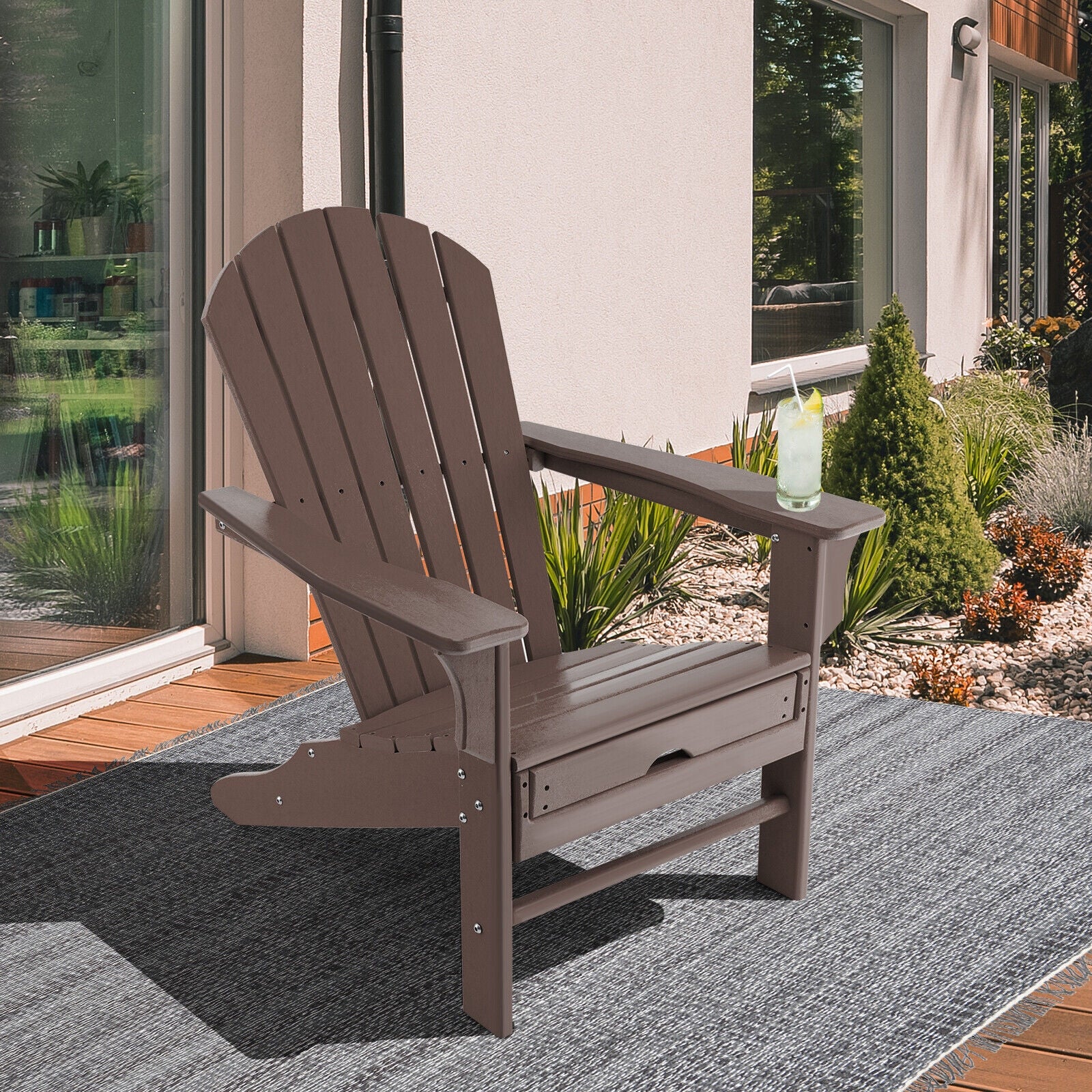 Patio HDPE Adirondack Chair with Retractable Ottoman, Brown Adirondack Chairs at Gallery Canada