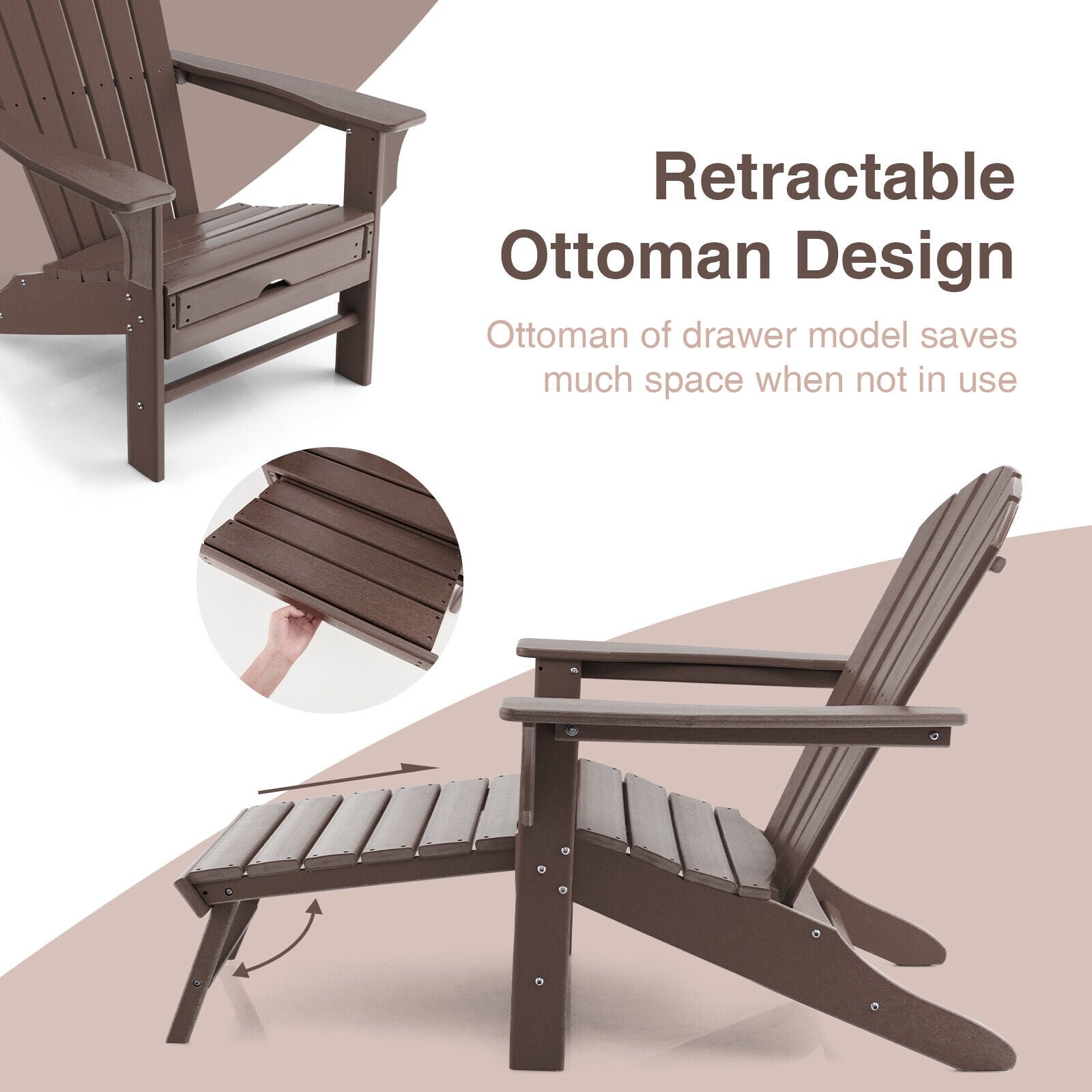 Patio HDPE Adirondack Chair with Retractable Ottoman, Brown Adirondack Chairs at Gallery Canada