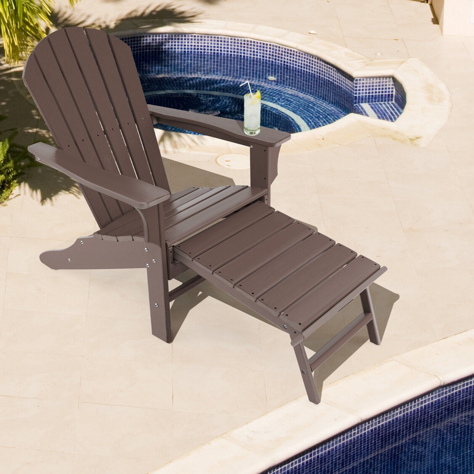 Patio HDPE Adirondack Chair with Retractable Ottoman, Brown Adirondack Chairs at Gallery Canada