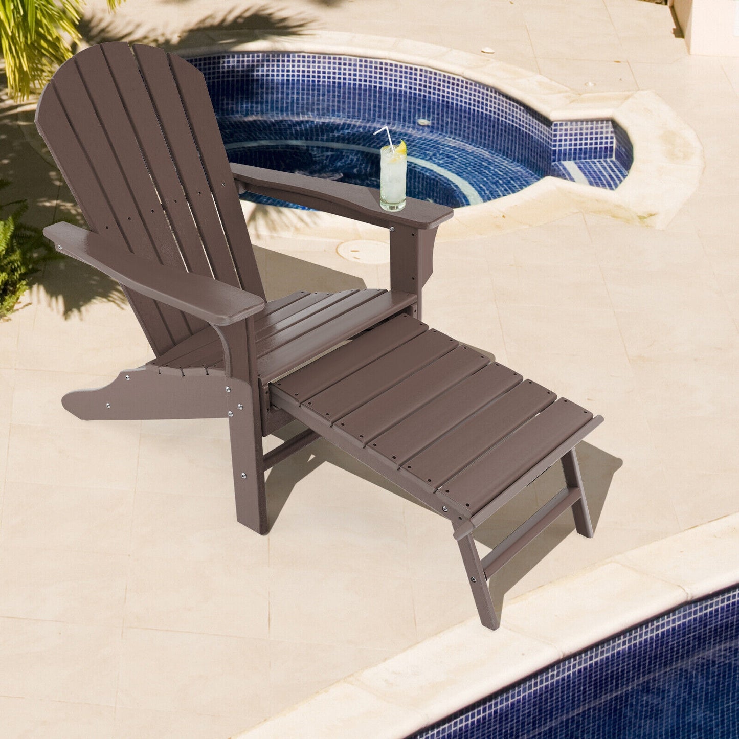 Patio HDPE Adirondack Chair with Retractable Ottoman, Brown Adirondack Chairs at Gallery Canada
