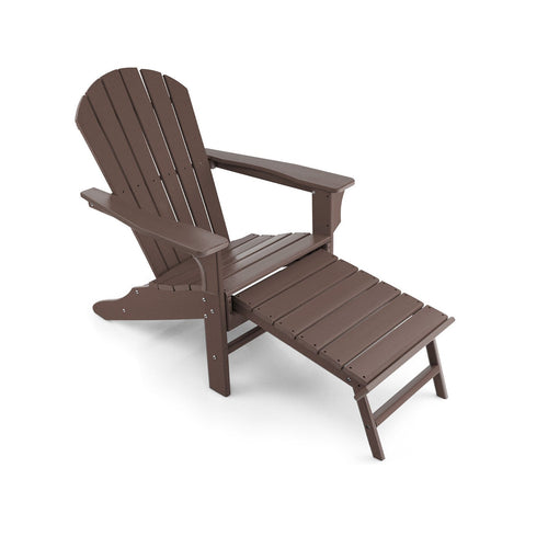 Patio HDPE Adirondack Chair with Retractable Ottoman, Brown