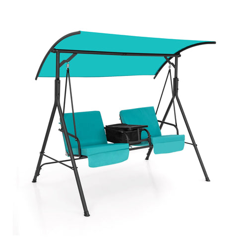 Porch Swing Chair, Adjustable Canopy, Turquoise