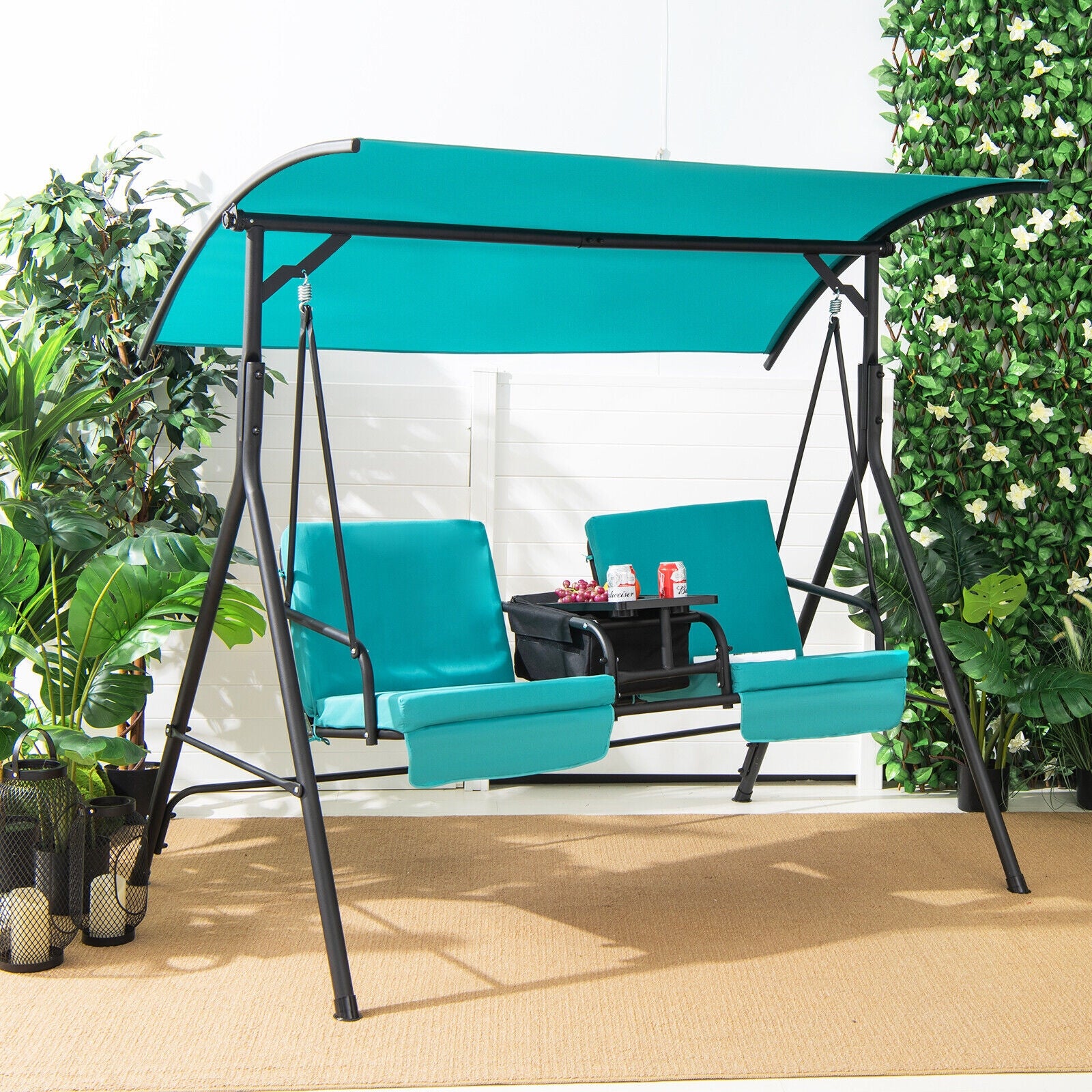 Porch Swing Chair with Adjustable Canopy, Turquoise Porch Swings at Gallery Canada