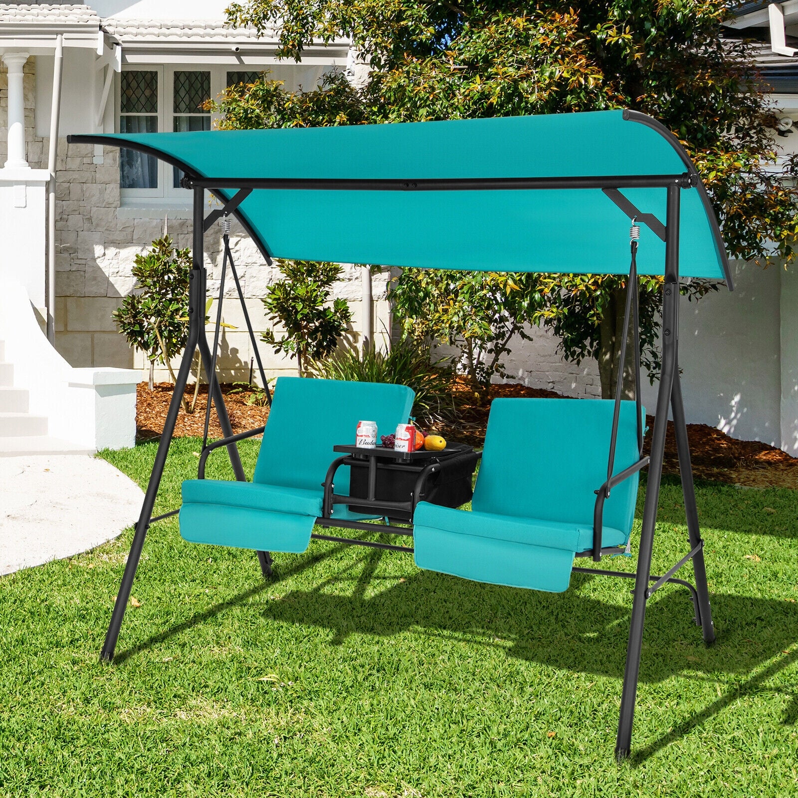 Porch Swing Chair with Adjustable Canopy, Turquoise Porch Swings at Gallery Canada