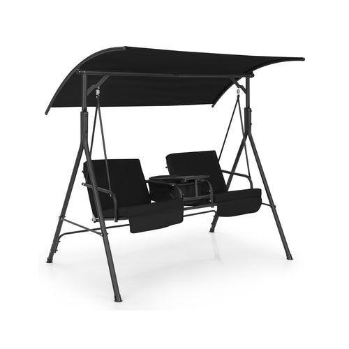 Porch Swing Chair, Adjustable Canopy, Black