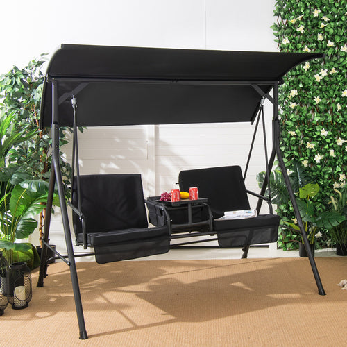 Porch Swing Chair, Adjustable Canopy, Black