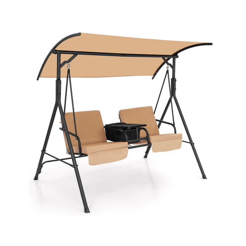 Porch Swing Chair, Adjustable Canopy, Beige