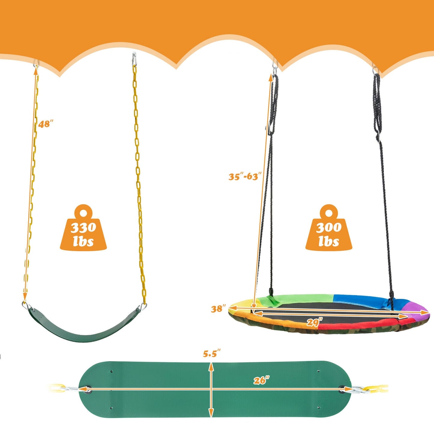 2-Pack Swing Set Swing Seat Replacement and Saucer Tree Swing (Without Stand), Multicolor Swing & Playsets at Gallery Canada