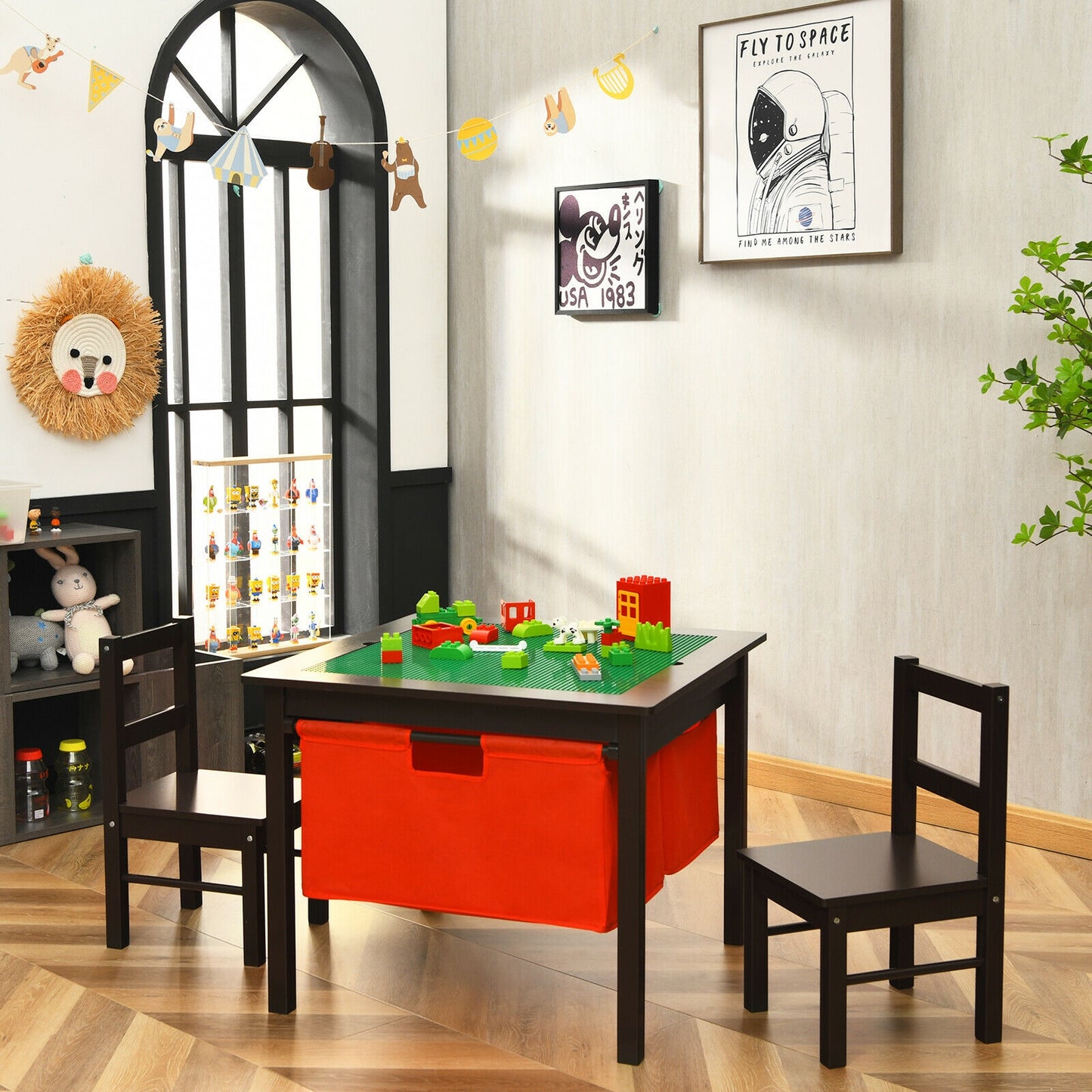 2-in-1 Kids Double-sided Activity Building Block Table with Drawers, Brown Kids Table & Chair Sets at Gallery Canada