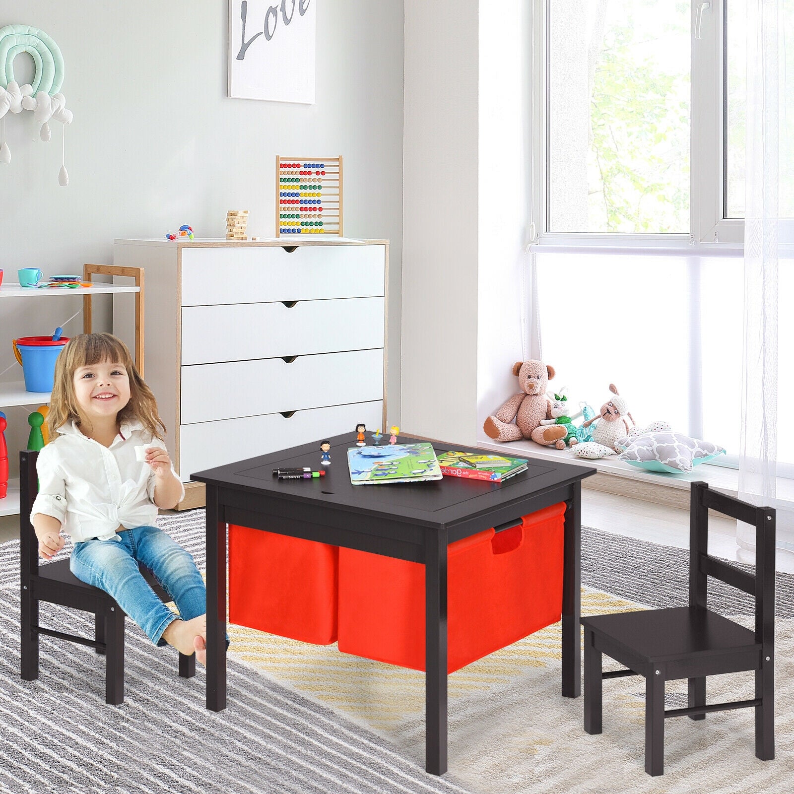 2-in-1 Kids Double-sided Activity Building Block Table with Drawers, Brown Kids Table & Chair Sets at Gallery Canada