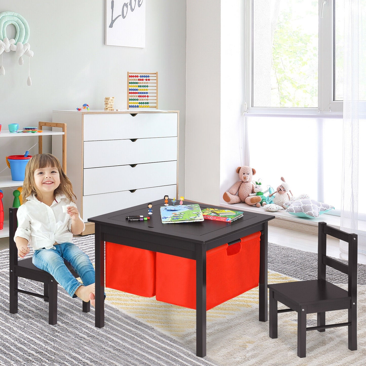 2-in-1 Kids Double-sided Activity Building Block Table with Drawers, Brown Kids Table & Chair Sets at Gallery Canada
