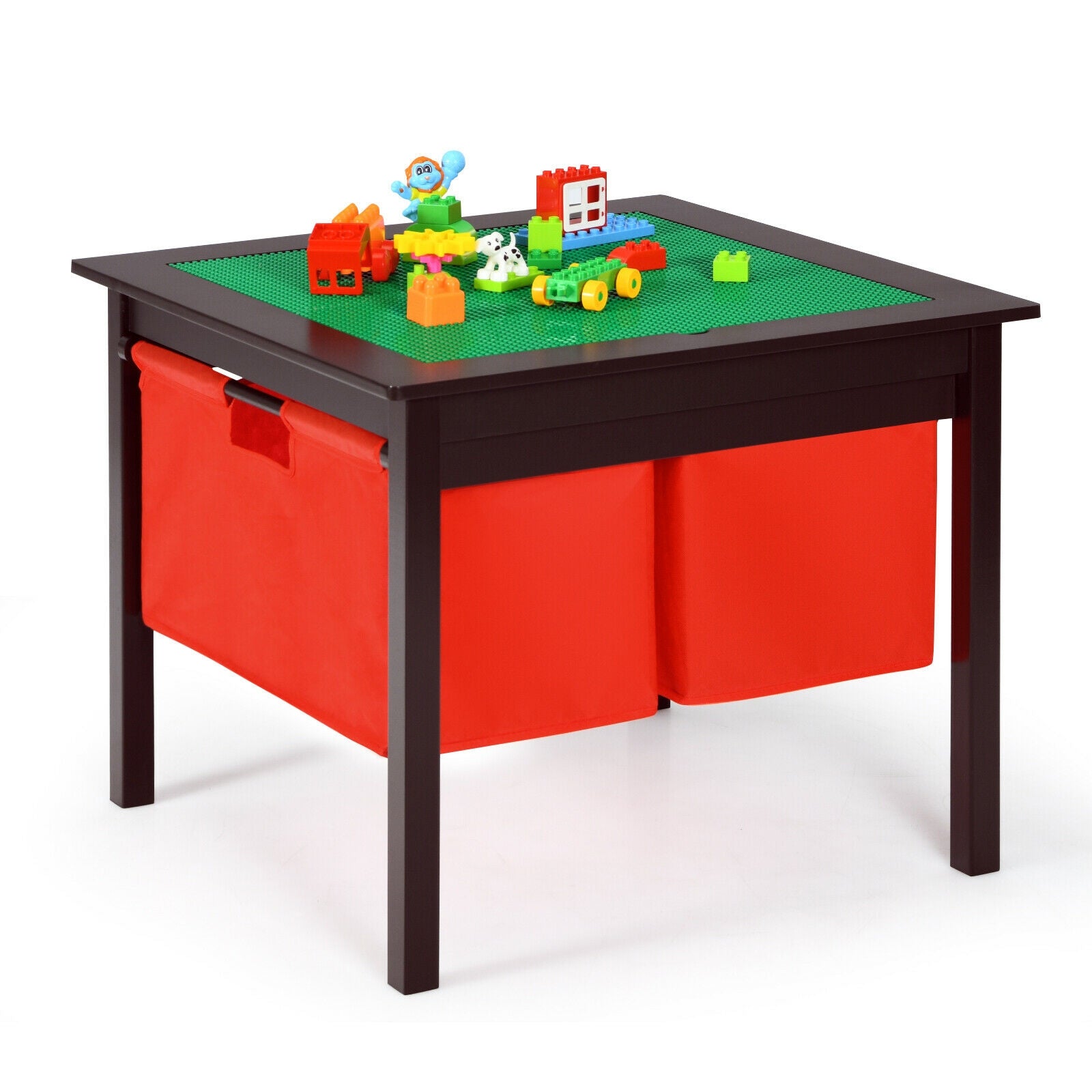 2-in-1 Kids Double-sided Activity Building Block Table with Drawers, Brown Kids Table & Chair Sets at Gallery Canada