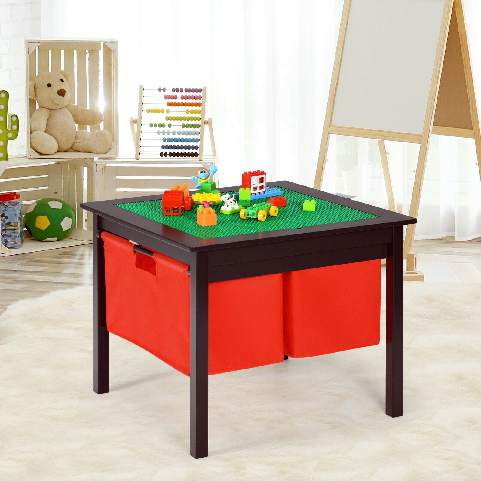 2-in-1 Kids Double-sided Activity Building Block Table with Drawers, Brown Kids Table & Chair Sets at Gallery Canada