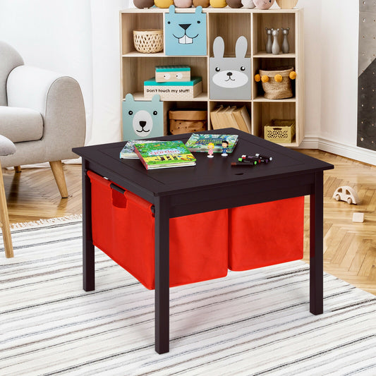 2-in-1 Kids Double-sided Activity Building Block Table with Drawers, Brown Kids Table & Chair Sets Brown at Gallery Canada