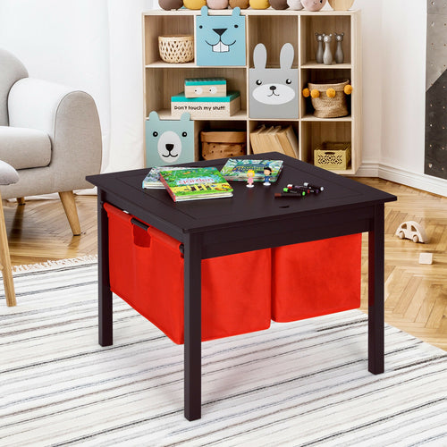 2-in-1 Kids Double-sided Activity Building Block Table with Drawers, Brown