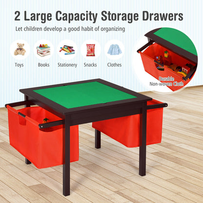 2-in-1 Kids Double-sided Activity Building Block Table with Drawers, Brown Kids Table & Chair Sets at Gallery Canada