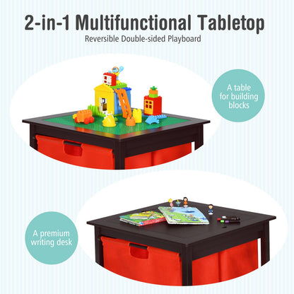 2-in-1 Kids Double-sided Activity Building Block Table with Drawers, Brown Kids Table & Chair Sets at Gallery Canada