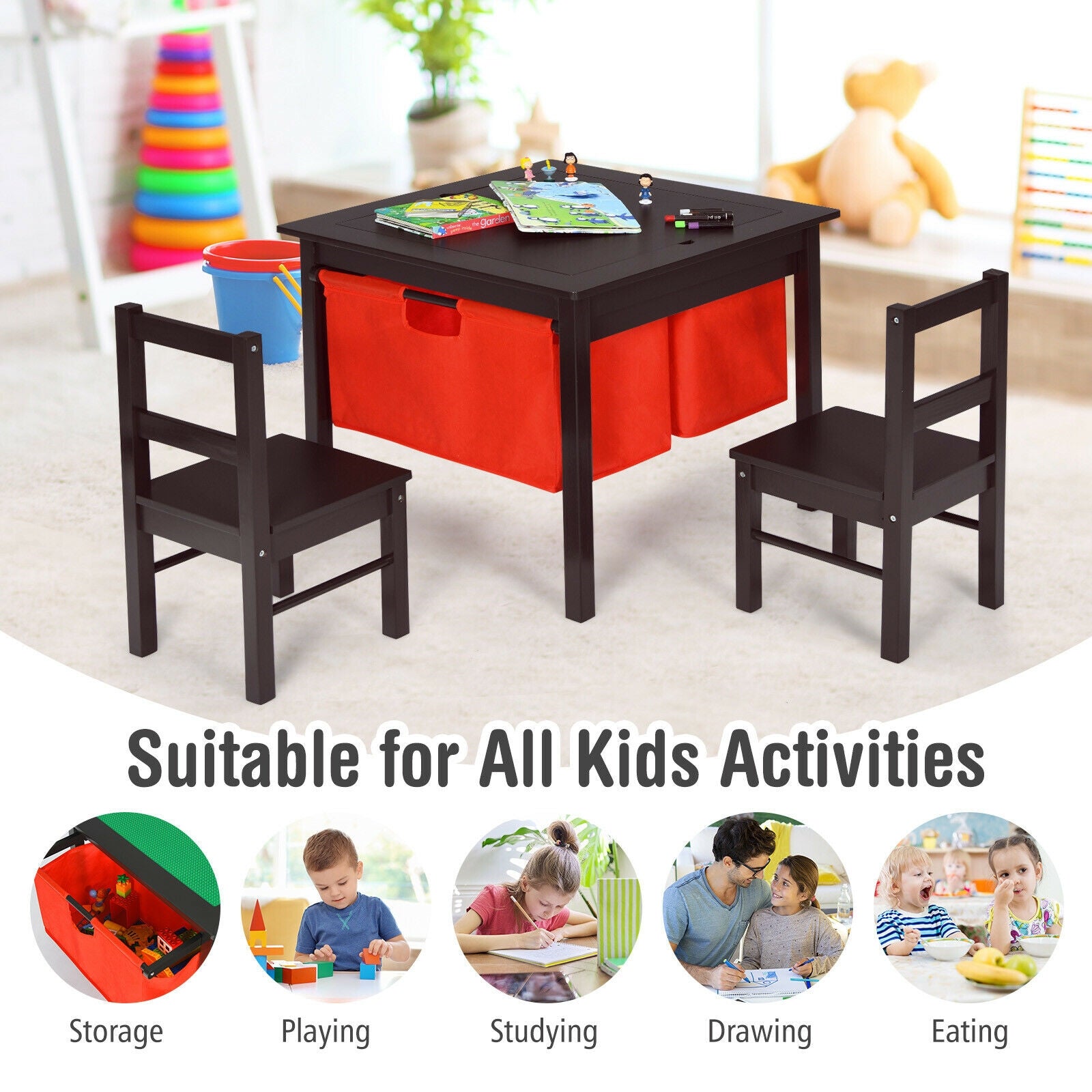 2-in-1 Kids Double-sided Activity Building Block Table with Drawers at Gallery Canada