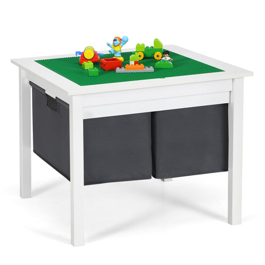 2-in-1 Kids Double-sided Activity Building Block Table with Drawers, White Kids Table & Chair Sets White at Gallery Canada